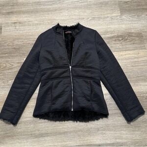 Cop Copine Jacket VTG Black Avant Garde Minimalist Faux Fur Trim Puffer Fr 40